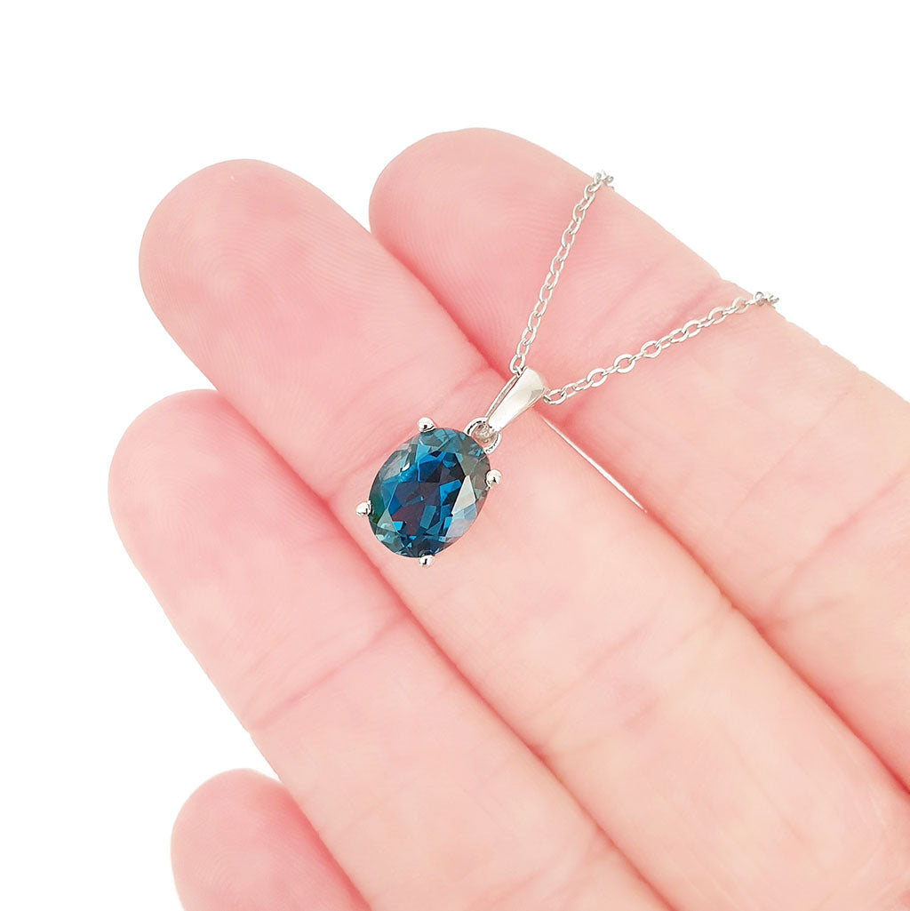 Silver Solitaire Oval Cut Pendant - London Blue Topaz