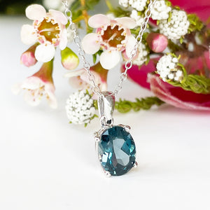 Silver Solitaire Oval Cut Pendant - London Blue Topaz