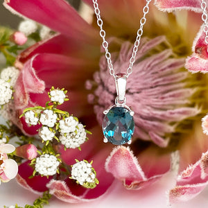 Silver Solitaire Oval Cut Pendant - London Blue Topaz