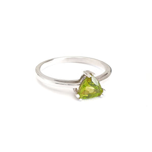 Silver Solitaire Peridot Trilliant Cut Ring