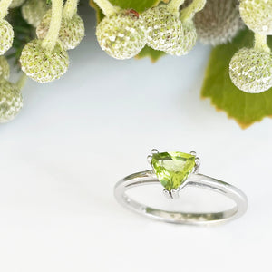 Silver Solitaire Peridot Trilliant Cut Ring