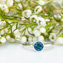 Silver Solitaire Round Tube Set London Blue Topaz Ring