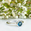 Silver Solitaire Round Tube Set London Blue Topaz Ring
