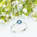 Silver Solitaire Round Tube Set London Blue Topaz Ring