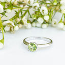 Silver Solitaire Round Tube Set Peridot Ring