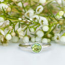 Silver Solitaire Round Tube Set Peridot Ring