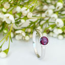 Silver Solitaire Round Tube Set Rhodolite Ring