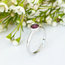 Silver Solitaire Round Tube Set Rhodolite Ring