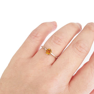 Silver Solitaire Six Claw Citrine Ring