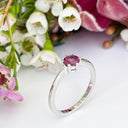 Silver Solitaire Six Claw Rhodolite Ring