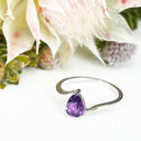 Silver Swish Pear Cut Amethyst Ring