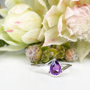 Silver Swish Pear Cut Amethyst Ring