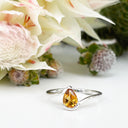 Silver Swish Pear Cut Citrine Ring