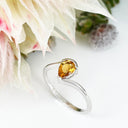 Silver Swish Pear Cut Citrine Ring