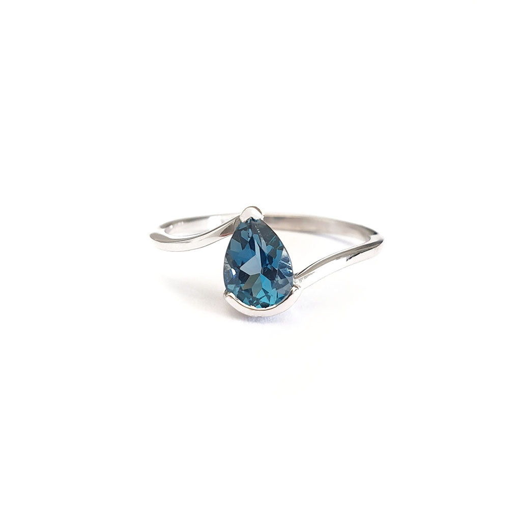 Silver Swish Pear Cut London Blue Topaz Ring