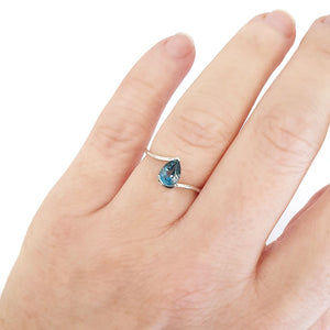 Silver Swish Pear Cut London Blue Topaz Ring