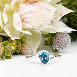 Silver Swish Pear Cut London Blue Topaz RingSilver Swish Pear Cut London Blue Topaz Ring