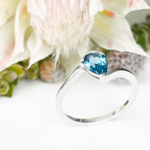 Silver Swish Pear Cut London Blue Topaz Ring