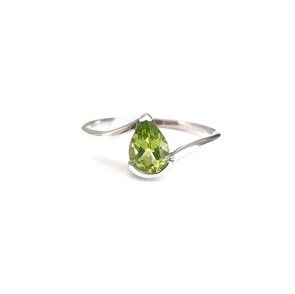Silver Swish Pear Cut Peridot Ring