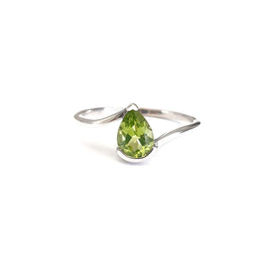 Silver Swish Pear Cut Peridot Ring