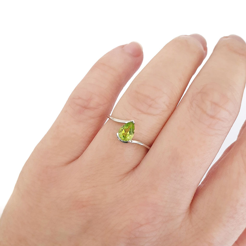 Silver Swish Pear Cut Peridot Ring