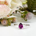 Silver Swish Pear Cut Rhodolite Ring