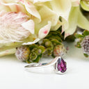 Silver Swish Pear Cut Rhodolite Ring
