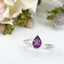 Silver Swish Pear Cut Rhodolite Ring