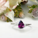 Silver Swish Pear Cut Rhodolite Ring