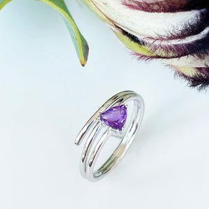 Trilliant Cut Amethyst Silver Wrap Around Ring