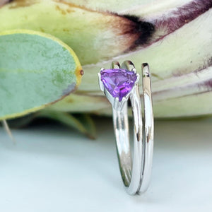 Trilliant Cut Amethyst Silver Wrap Around Ring