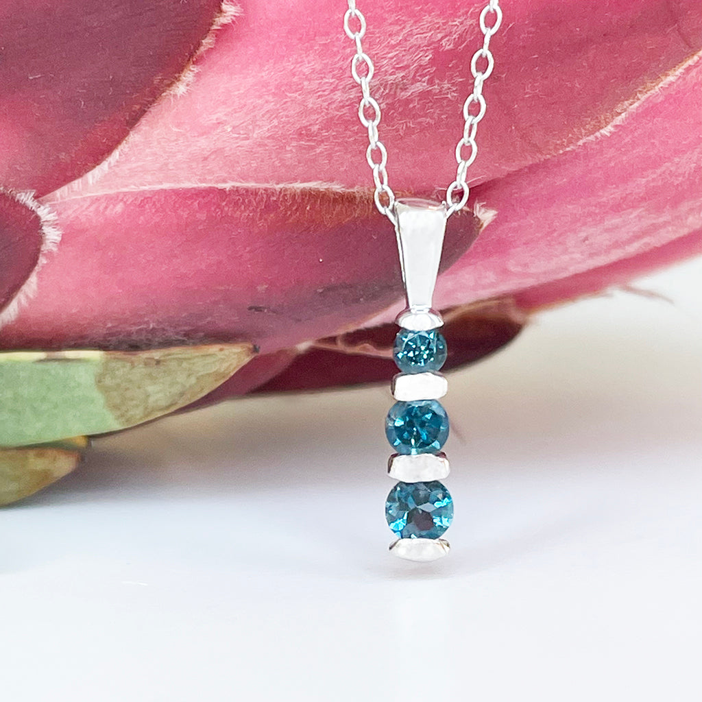 Silver Three Bar Pendant Set with London Blue Topaz