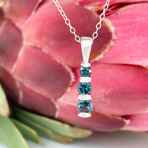 Silver Three Bar Pendant Set with London Blue Topaz