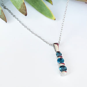 Silver Three Bar Pendant Set with London Blue Topaz