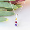 Silver Three Bar Pendant set with Amethyst, Garnet, Citrine