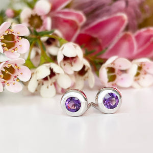 Silver Tube Set Amethyst Earrings