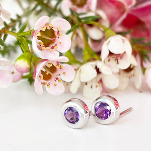 Silver Tube Set Amethyst Earrings