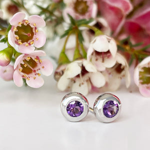 Silver Tube Set Amethyst Earrings