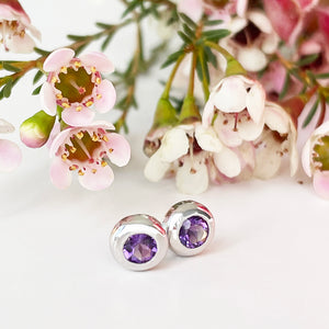 Silver Tube Set Amethyst Earrings