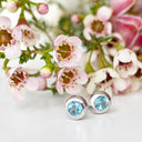 Silver Tube Set Blue Topaz Earrings