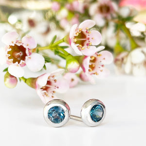 Silver Tube Set London Blue Topaz Earrings