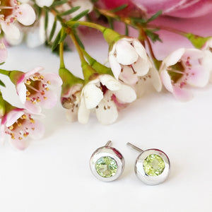 Silver Tube Set Peridot Earrings