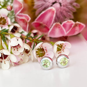 Silver Tube Set Peridot Earrings