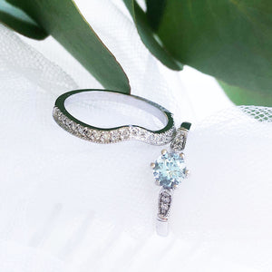 Six Claw Aquamarine, Diamond Engagement Ring with Diamond Wedding Band