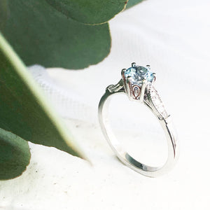 Six Claw Aquamarine, Diamond Engagement Ring with Diamond Wedding Band