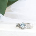 Six Claw Aquamarine, Diamond Engagement Ring with Diamond Wedding Band