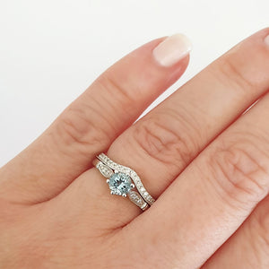 Six Claw Aquamarine, Diamond Engagement Ring with Diamond Wedding Band Set