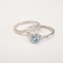 Six Claw Aquamarine, Diamond Engagement Ring with Diamond Wedding Band Set