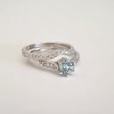 Six Claw Aquamarine, Diamond Engagement Ring with Diamond Wedding Band Set