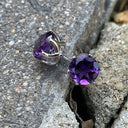 Six Claw Flower Design Amethyst Round Cut Studs